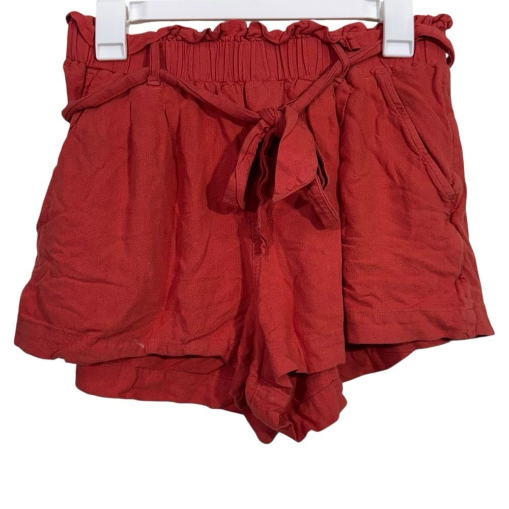 American Eagle Linen Blend Paper Bag Waist Shorts